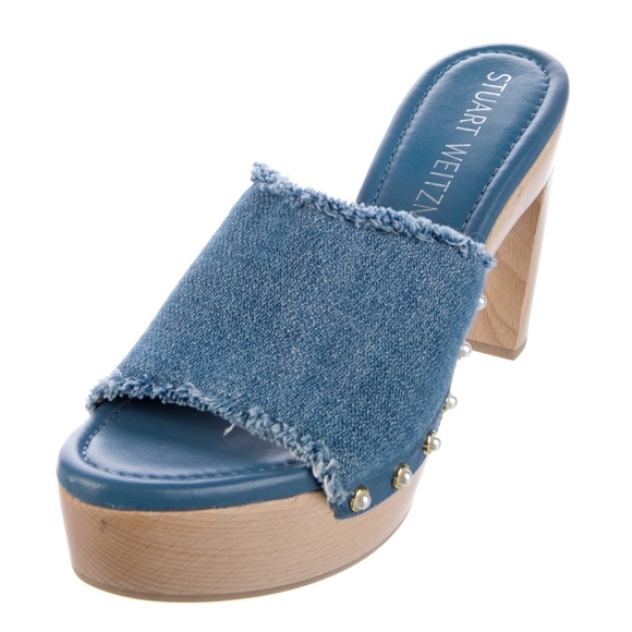 Stuart Weitzman Denim Studded Clogs - Picture 2 of 7